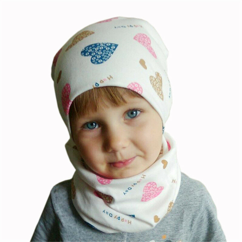 Conjunto de cachecol infantil, chapéu de algodão com desenho animado para outono e inverno, quente para cabeça, cachecol para meninos e meninas