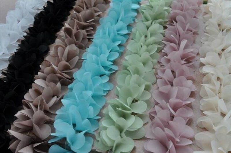 新 5.5 センチメートルワイド美しい多色 3D シフォン生地の花のレースリボン DIY 服スカートドレス素材の帽子花輪装飾