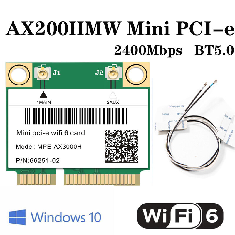 2974Mbps Wifi 6 Mini PCI-E Card Wireless Network Wlan Wifi Card 2.4G/5Ghz Bluetooth 5.0 802.11ax/ac For Win10 Laptop Antennas