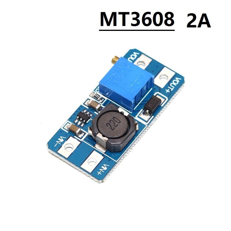 MT3608 DC-DC boost module 2A boost board input voltage 2-24V rise 28V adjustable 18650 1A lithium battery charging board
