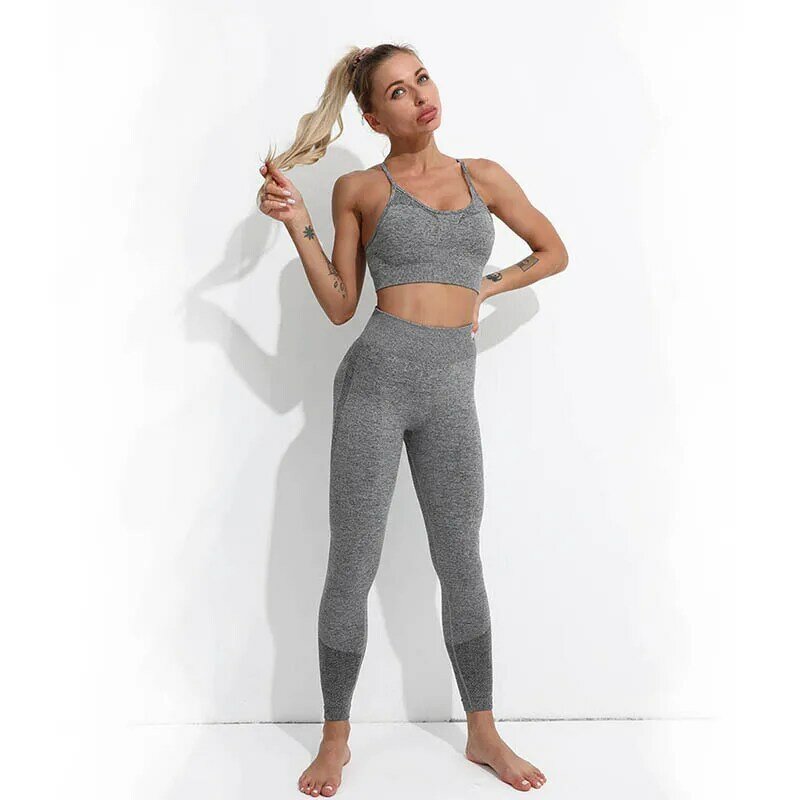 Calça legging sem costura cintura alta yoga e sutiã feminino levantador fitness academia corrida calças esportivas