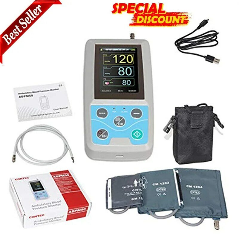Abpm50 monitor de pressão arterial ambulatório 24hrs nibp holter com punho adulto livre