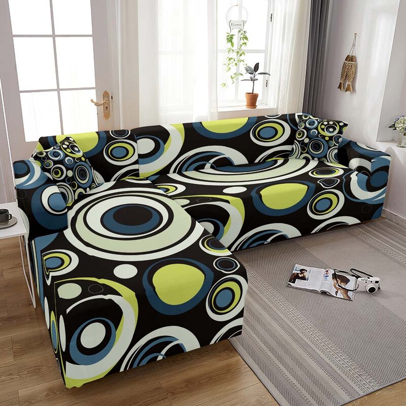 Abstract Ringvormige Sofa Cover Moderne Seat Kussenovertrekken Stretch Covers Meubels Protector Polyester Hoekbank Cover