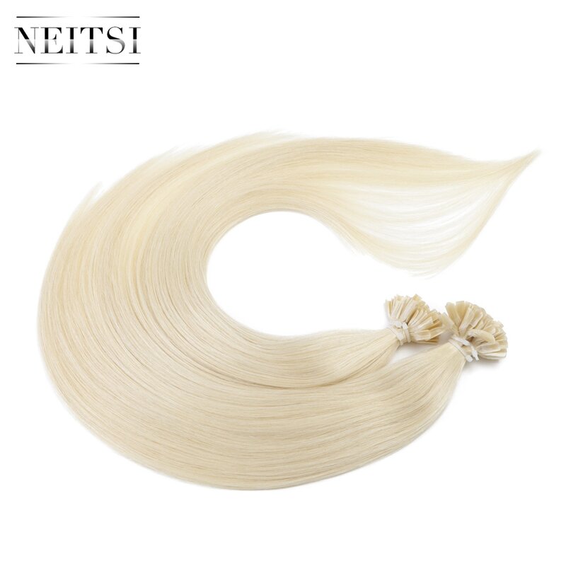 Neitsi-aplique de cabelo para unhas, extensão natural de queratina, cabelo fusionado, tipo u, 16, 20, 24 e 28 polegadas