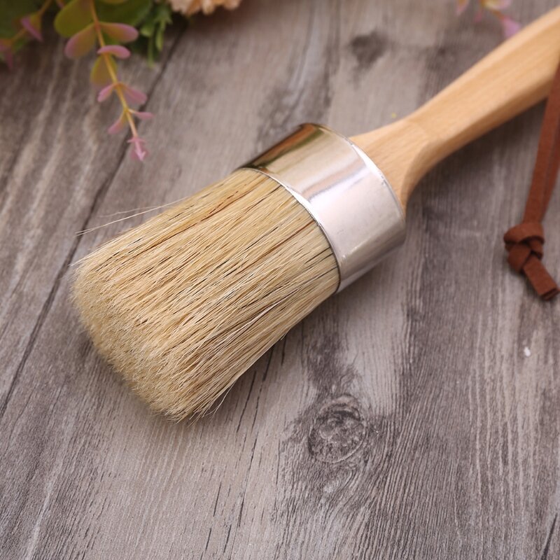 Pincel de cera para pintura con tiza redonda, mango de madera ergonómico, cerda Natural