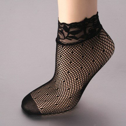 Jeseca-Calcetines cortos de malla para mujer, medias de encaje Sexy en negro, Harajuku, Vintage, tobilleros