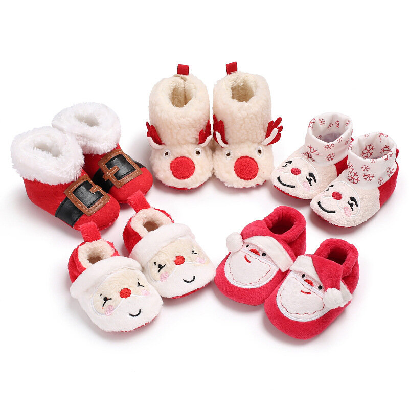 คริสต์มาสรองเท้าเด็กวัยหัดเดินเด็กเด็กทารก Flock ฤดูหนาว Warm Snow Santa Claus First Walkers รองเท้าน่ารัก Xmas เด็กรอง...