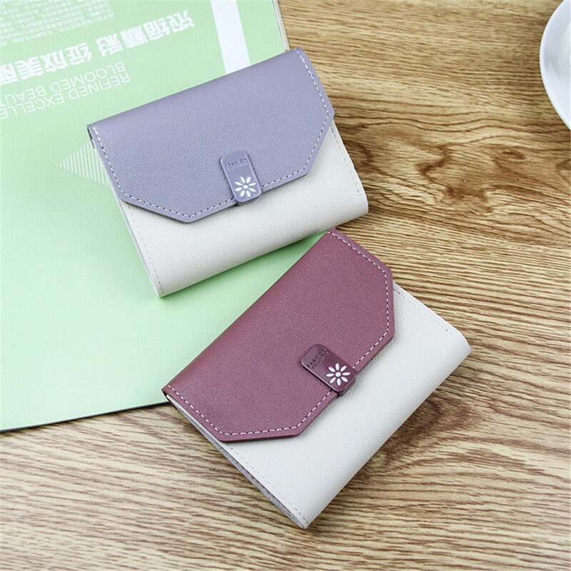 女性用の小さな革製財布,3つ折りの財布,カードホルダー,ポケット,マネークリップ付き