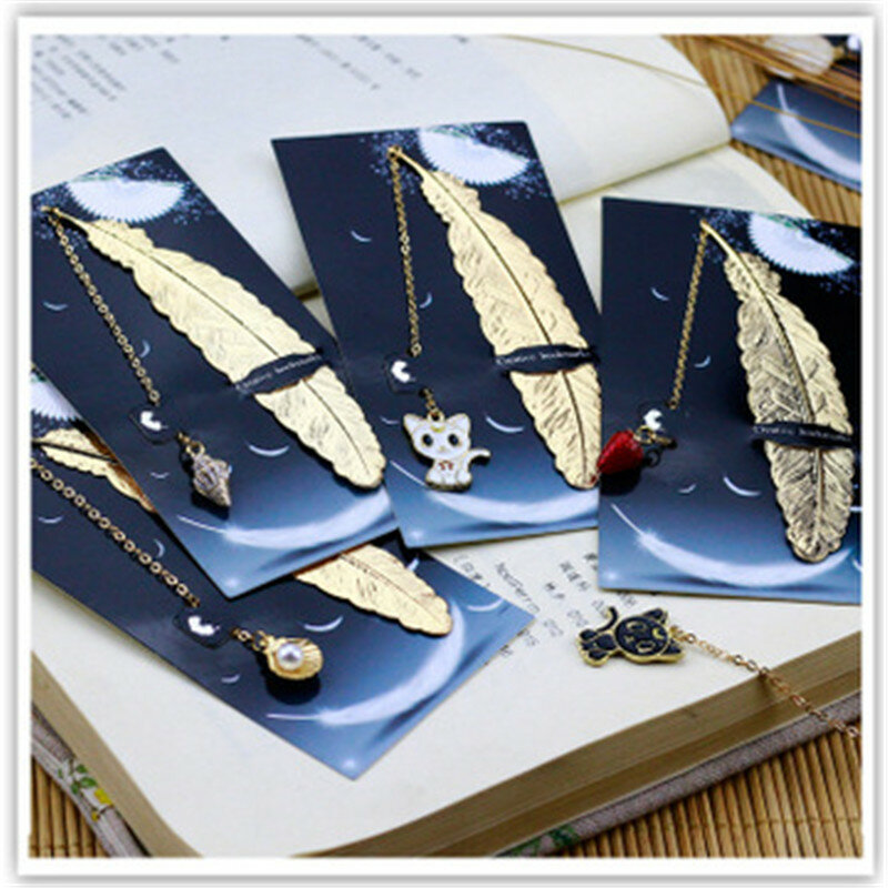 (JESJELIU) 1 個新レトロ金属の羽のしおりブランドページクリエイティブブックマーク韓国の文房具ギフトパッケージ学用品