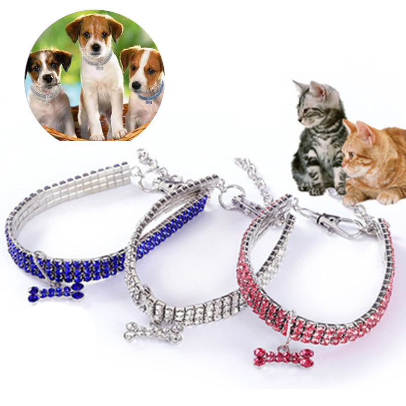 Hund Halsbänder Kristall Pet Halskette Für Kleine Mittelgroße Hunde Bling Strass Katzen Halsbänder Mit Knochen Anhänger Hund Zubehör
