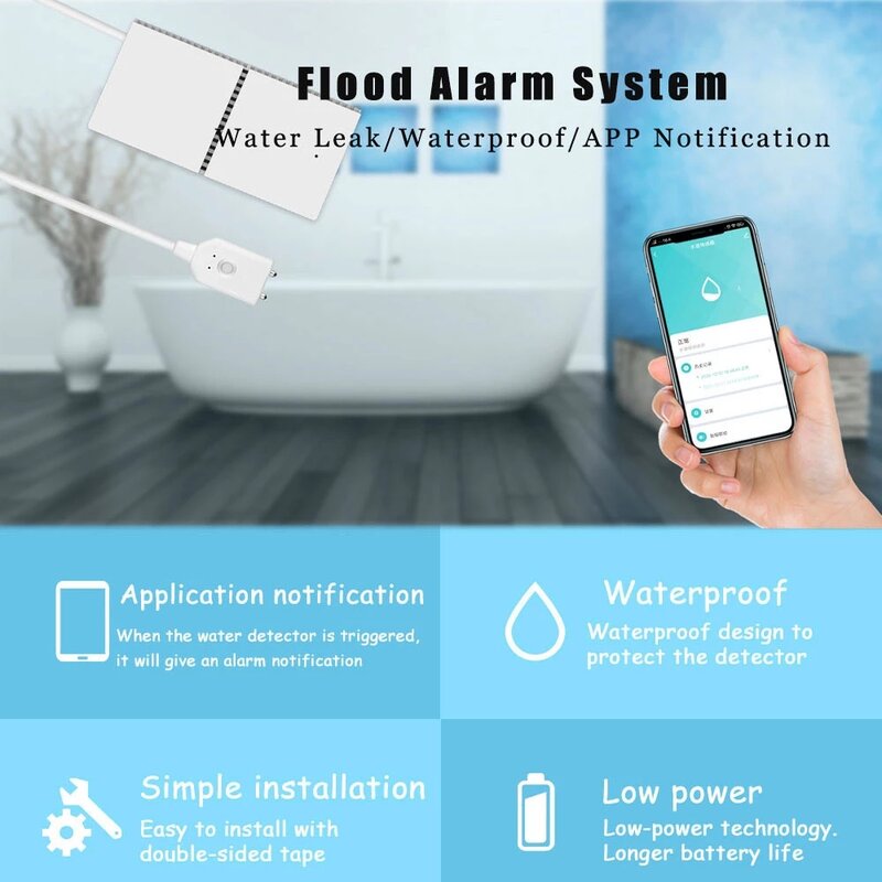 TUGARD-Alarma de fugas de agua L21 Tuya, detectores de nivel de agua con Wifi, alerta de inundación, protección de seguridad inteligente para el hogar