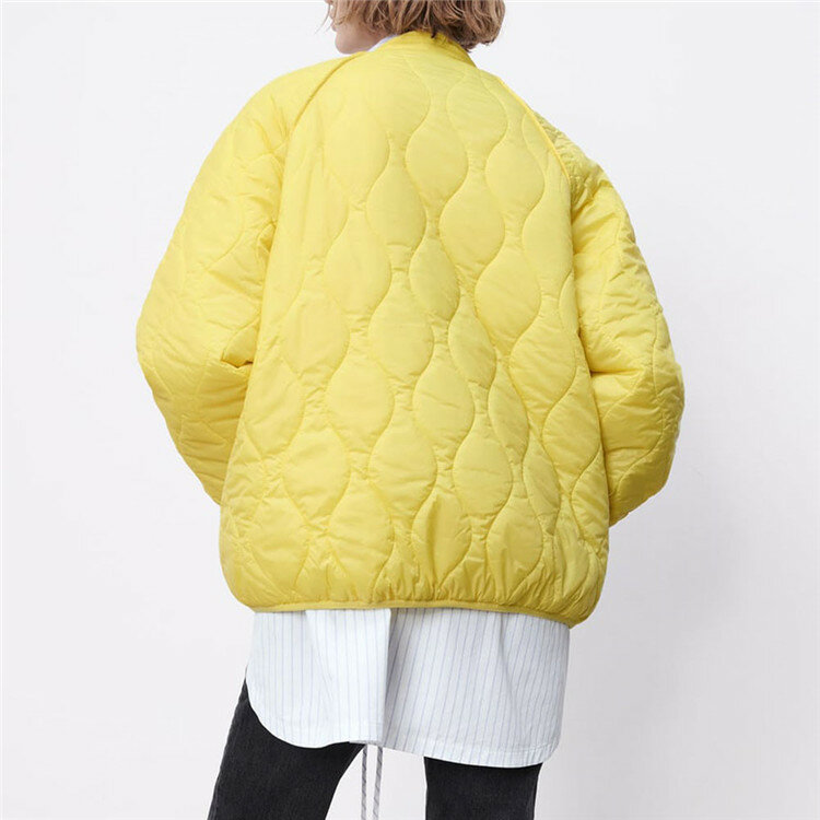 Suéter acolchado amarillo de manga larga con bolsillo para mujer, chaqueta cárdigan cálida con cuello en V, invierno, gran oferta, nuevo estilo, 2021