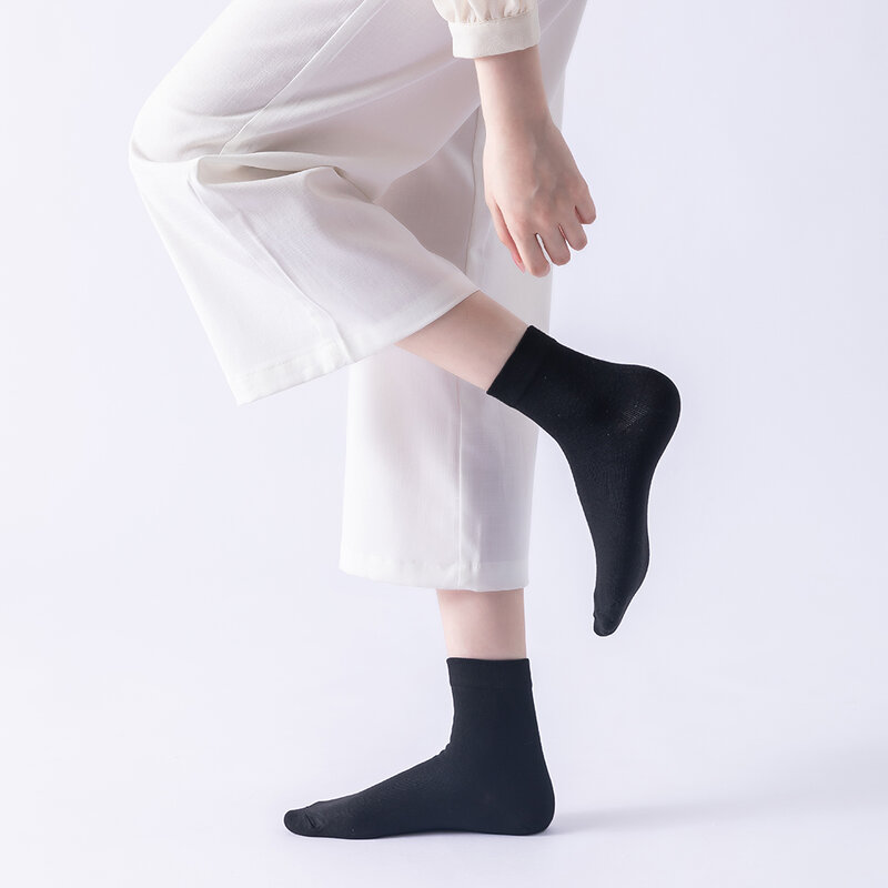 5 Pairs High Quality Bamboo Fiber Socks Women's Fashion Harajuku Japanese Candy Color Casual Middle Tube Socks Black White Sox