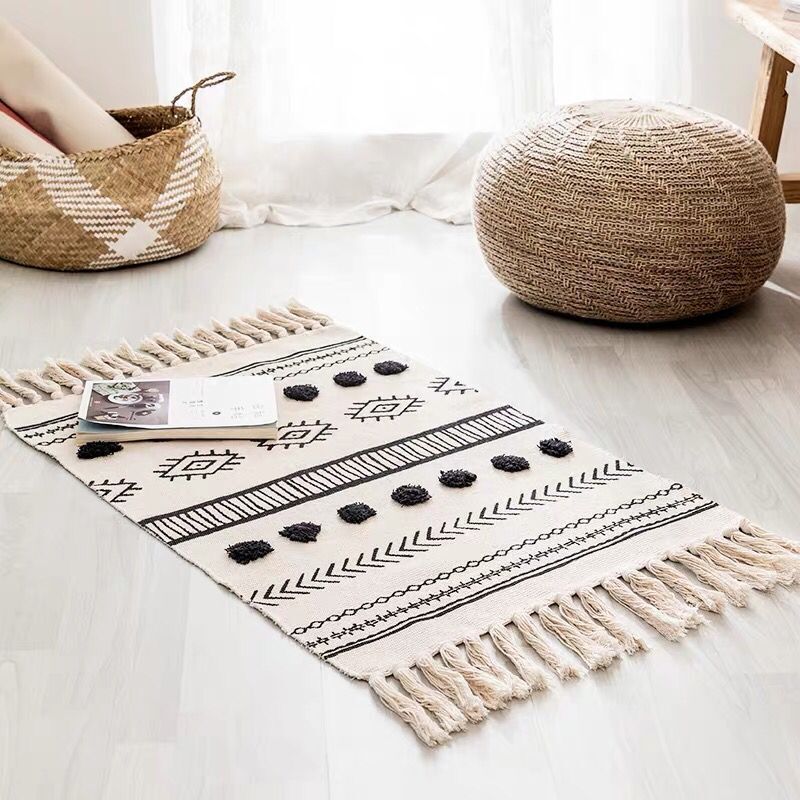 Czeski ręcznie tkane bawełniane pościel dywan Tassel dywan geometryczne maty podłogowe sypialnia gobelin dekoracyjne koc dywan do składania