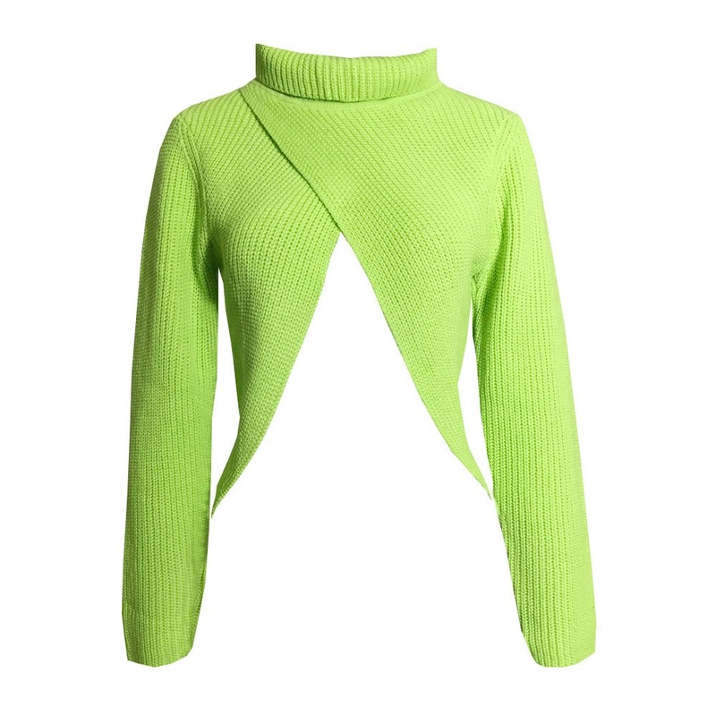 2021 сексуальный женский вязаный пуловер в елочку с разрезом, свитер на весну и осень, Женский Топ с длинным рукавом и полувысоким воротником