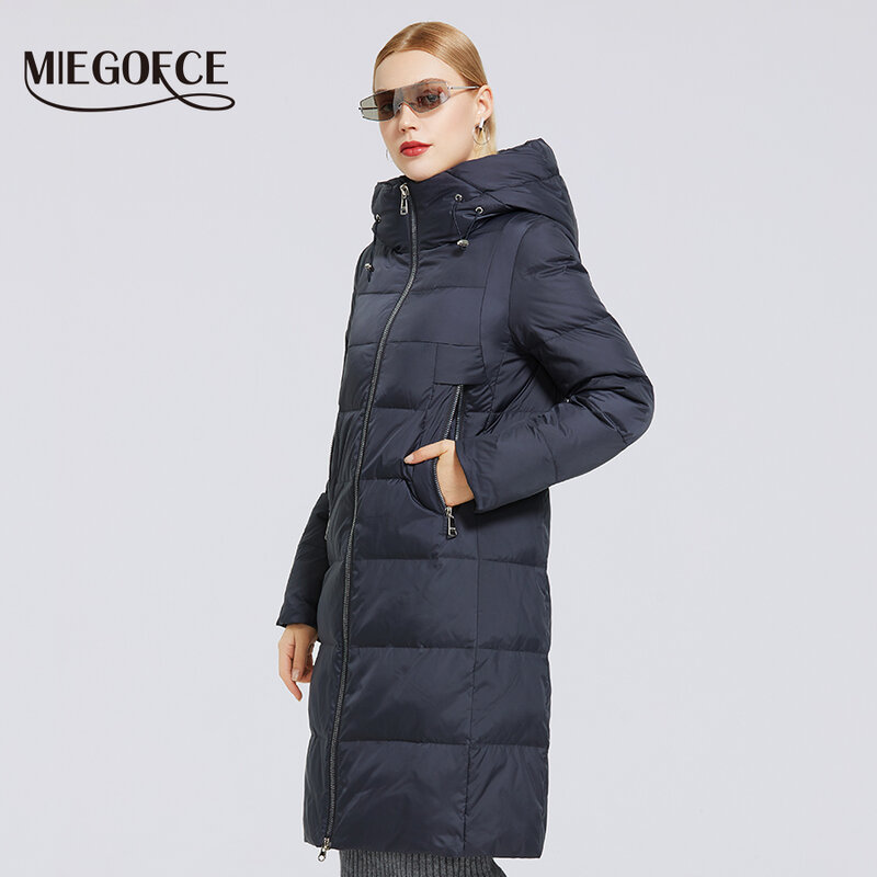 MIEGOFCE 2021 Koleksi Kapas Musim Dingin Wanita Baru Jaket Tahan Angin dengan Kerah Berdiri Kain dan Mantel Jaket Wanita Tahan Air