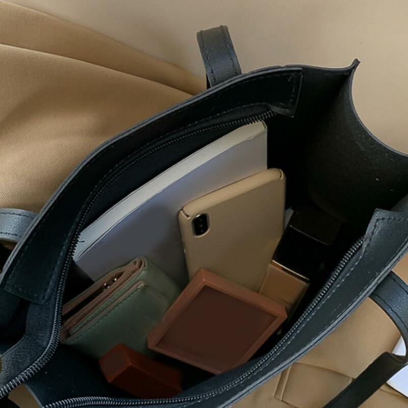 Schulter Tasche Glatte Zipper Große Kapazität Faux Leder Einfarbig Erfüllen Bedürfnisse Griff Tasche für Reise