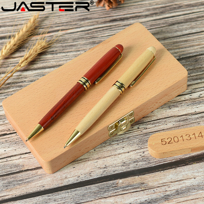 Jaster estojo de caneta esferográfico de faia, pen drive usb 128gb 4g 8g 16g 32g 64gb, presente requintado (logotipo personalizado)