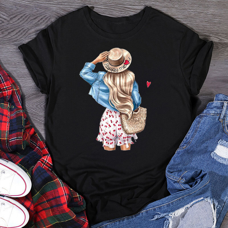 2022 nova vogue tshirt feminina moda gráfico preto impresso camiseta para a menina harajuku estilo coreano mangas curtas roupas femininas t