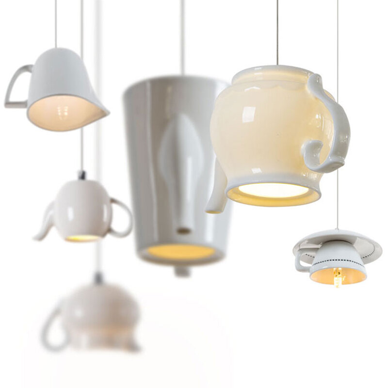 Moderna xícara de chá bule lâmpada pendurada cerâmica led pingente luzes da sala jantar cozinha decoração casa luminárias