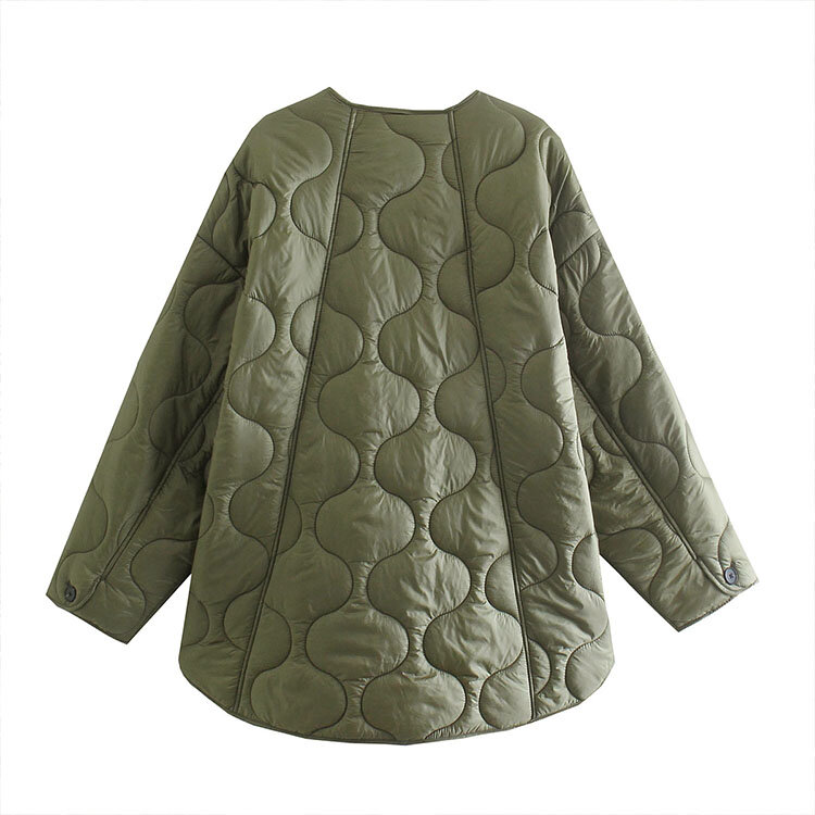 가을 2021 새로운 여성의 긴팔 메쉬 면화 면화 재킷 싱글 가슴 주머니 장식 숙녀 면화 재킷