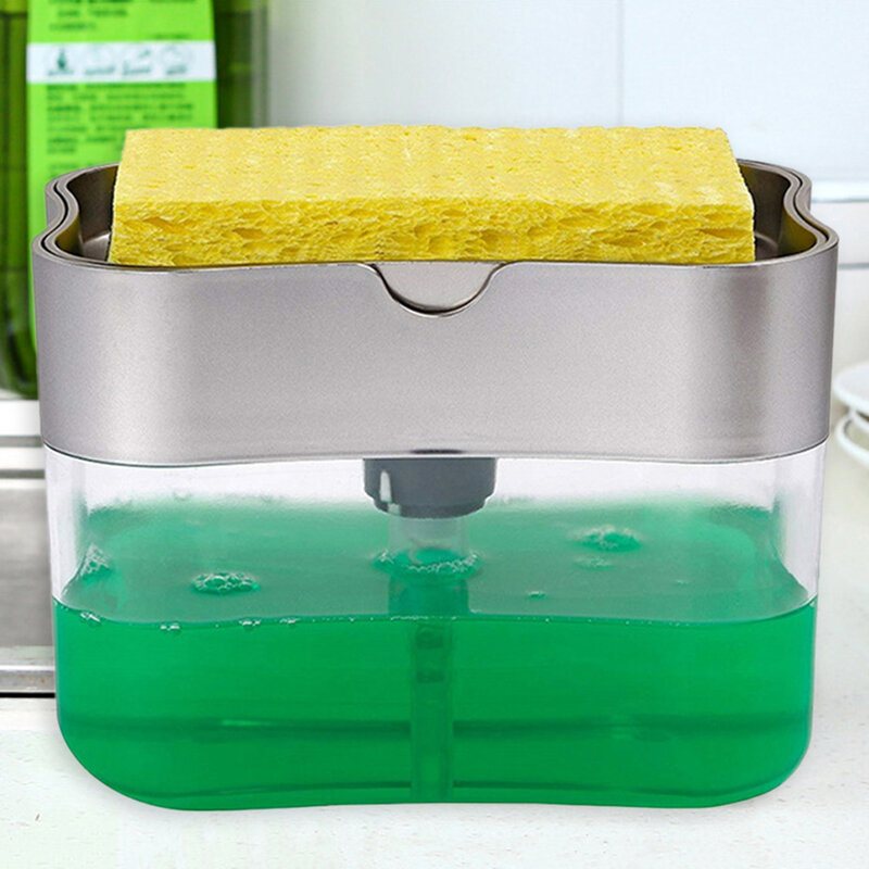 2 em 1 esfregando dispensador de detergente líquido imprensa-tipo líquido caixa de sabão bomba organizador com esponja cozinha ferramenta suprimentos do banheiro