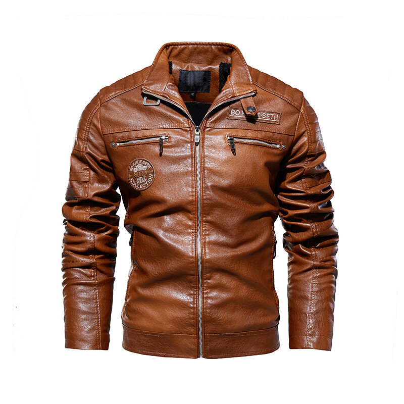 Leather Jacket Men Winter Fleece Motorcycle PU Leahter Jacket Male  Stand Collar Casual Windbreaker Ropa De Hombre Slim Coat 4XL