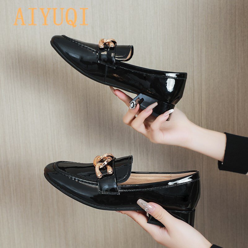 Aiyuqi Schoenen Vrouwen Lente 2022 Nieuwe Horsebit Ronde Teen Vrouwen Schoenen Echt Leer Britse Stijl Alle-Match Casual Loafers vrouwen