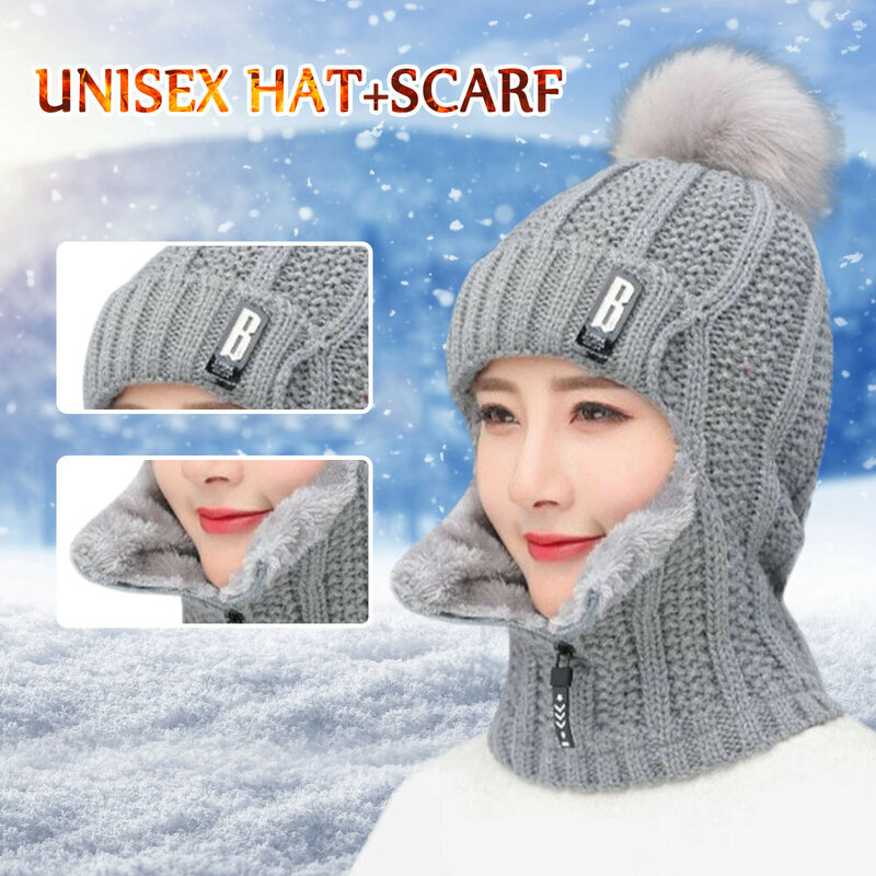 2021女子ショートニット帽子スカーフネックウォーマー冬暖かいポンポンキャップ防風スカーフ女の子保護耳ネックスカーフ帽子