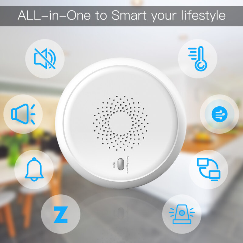 Tuya Zigbee-Sensor de humo inteligente, sistema de alarma de seguridad, alarma de luz Flash por voz, con aplicación Smart Life/tuya