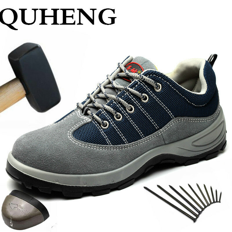 QUHENG-botas de seguridad para el trabajo para hombre, calzado Indestructible con punta de acero, antigolpes, estático, para exteriores, envío gratis, 2020