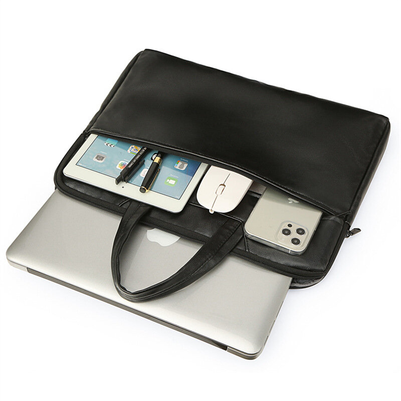 กระเป๋าแล็ปท็อปแบบพกพา2021ฤดูใบไม้ร่วงสินค้าใหม่ Pu หนังแฟชั่น High-End สีดำกระเป๋าถือผู้ชาย