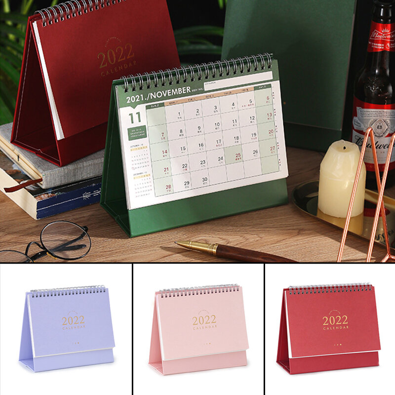 Настольный календарь с металлической катушкой 2022, портативный график, простое настольное украшение для дома, гостиной, календарь для офисн...