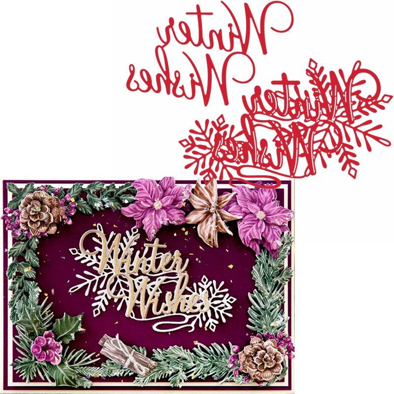 Winter Wishes Metal Cutting Dies Snowflakes+Winter Wishes Die Cuts For Card Making DIY Album Decoration Embossed Crafts Cards