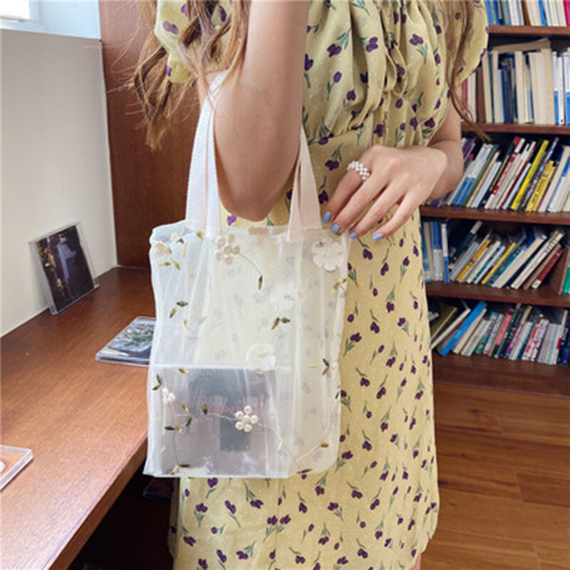 Nowe mody kobiet haftowane jasne jasne Organza galaretki małe torby na ramię kurierskie kobiet torebki plażowe torby na zakupy