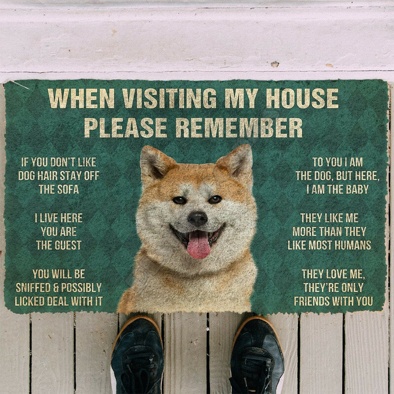 3d por favor lembre-se akita cães casa regras personalizado capacho não deslizamento tapetes da porta decoração varanda capacho