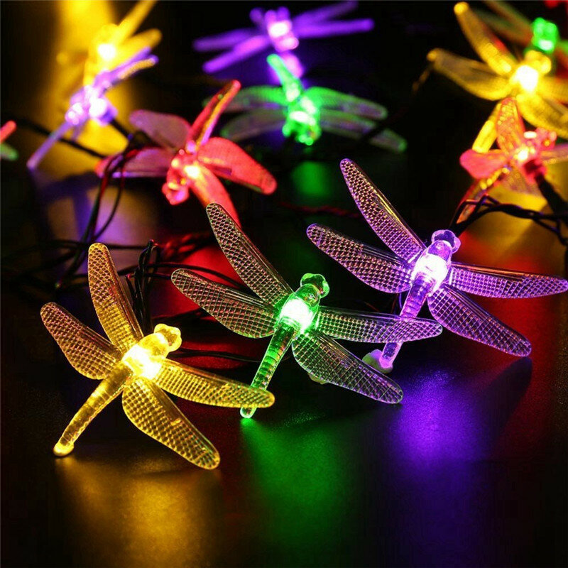 20 LED Solar Dragonfly String Lights impermeabile Outdoor Garden Party Fairy Lamp decorazioni di halloween per la casa all'aperto