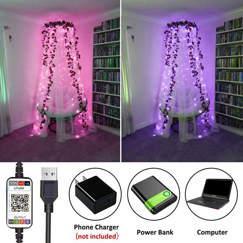Bande lumineuse LED Flexible compatible Bluetooth, 10/20m, guirlande lumineuse pour chambre à coucher, décoration de fête