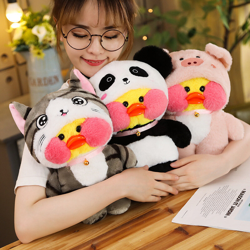 LaLafanfan Cafe Duck Turn to Unicorn Totoro Panda Plush Toys, muñecas de animales suaves de peluche para niños, regalos de cumpleaños para niñas, 30cm