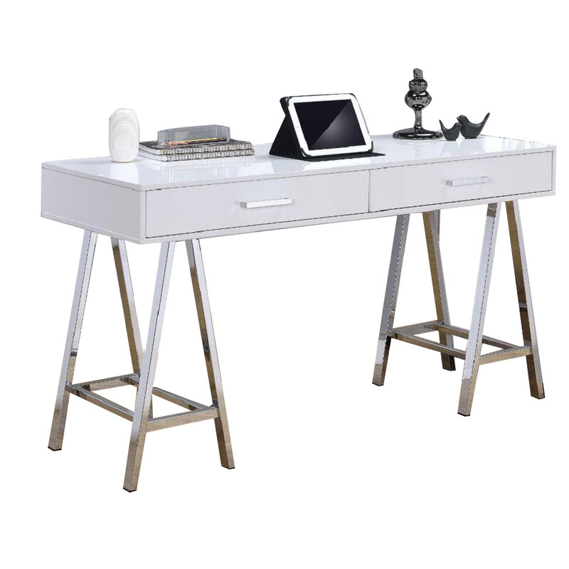 Homfa stół biurkowy stół do pisania trwały do komputera do sypialni biurowej Studio z 2 szufladami biały 154x22x32 FT