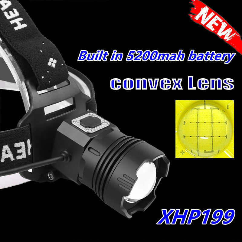 XHP199 Most Powerful Lantern Headlamp XHP110 USB Flashlight 400000Lm Headlight Rechargeable 5200mah Induction Head Torch Light