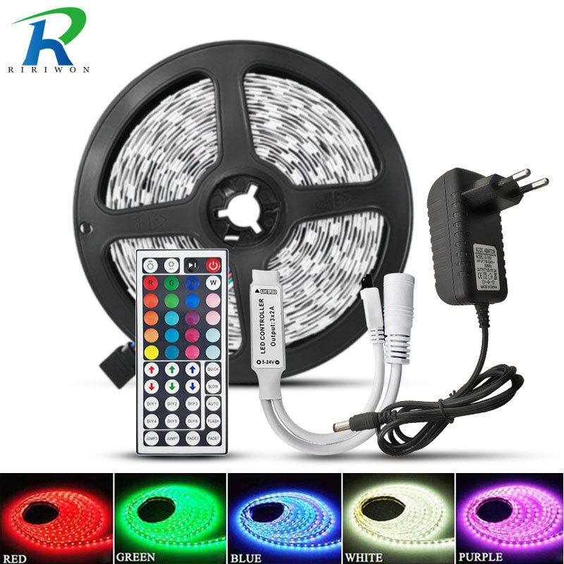 RiRi won-bande lumineuse RGB SMD5050, LED, ruban d'éclairage, 12V DC, Flexible, 5M 10M 30Led s/m, DC, ruban d'éclairage, étanche, 44 touches, télécommande