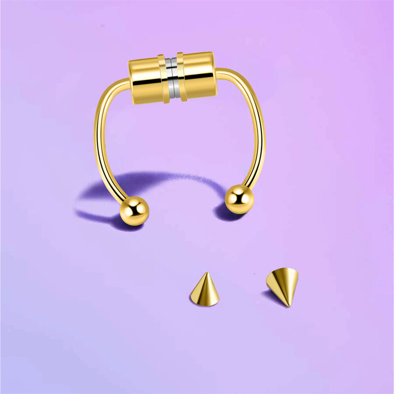 Магнитное кольцо для носа из нержавеющей стали, кольцо в форме подковы, зажим для носа, кольцо для носа без проколов, магнитное пирсинг для ногтей