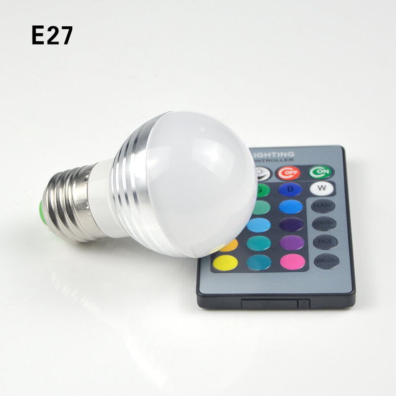 Lampu Kontrol Pintar E27 E14 Bohlam Ajaib Berubah Warna 16 Lampu Led RGB Dapat Diredupkan Lampu Sorot Kontrol Pintar dengan Remote Control 24 Tombol
