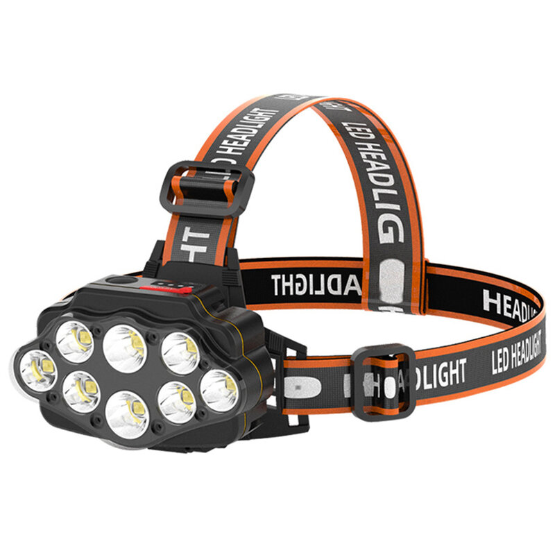 Super Bright LED Headlamp With 8*LED Bulbs Rechargeable Waterproof Outdoor LED Headlight Lightweight Materials Comfortable