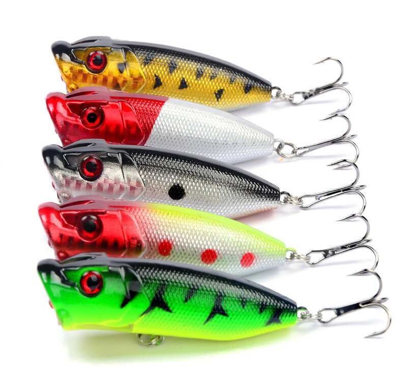 Hot 1pcs Fishing Lures 6.5cm/12g Topwater Popper Bait 5 Color Hard Bait Artificial Wobblers Plastic Fishing Tackle With 6# Hooks