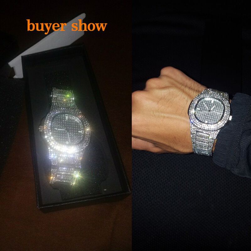 Moda Iced Out diamentowy zegarek dla mężczyzn kobiet kwarcowe zegarki Micropave CZ Hip Hop kubański łańcuch bransoletka wodoodporny zegar relogio