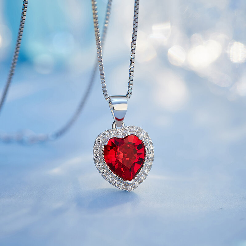 Ogulee venda quente s925 prata esterlina 12 aniversário pedra coração colar feminino cristal strass moda jóias presente de aniversário