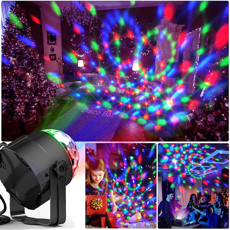 Luces LED de escenario RGB giratorias activadas por sonido, miniproyector láser para discoteca, DJ, fiesta, bola mágica, lámpara para casa, KTV, espectáculo de Navidad