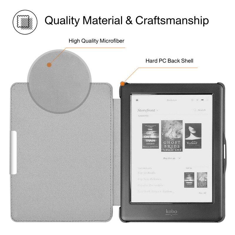 Smart hard slim leather case cover for Kobo Glo 6"/ Kobo glo hd with magnet closure +free shipping+film+stylus